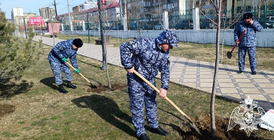 Росгвардейцы приняли участие в общегородском субботнике в Махачкале