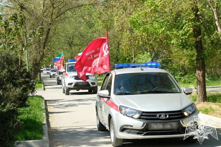 В Дагестане росгвардейцы провели автопробег ко Дню Победы и юбилею ведомства
