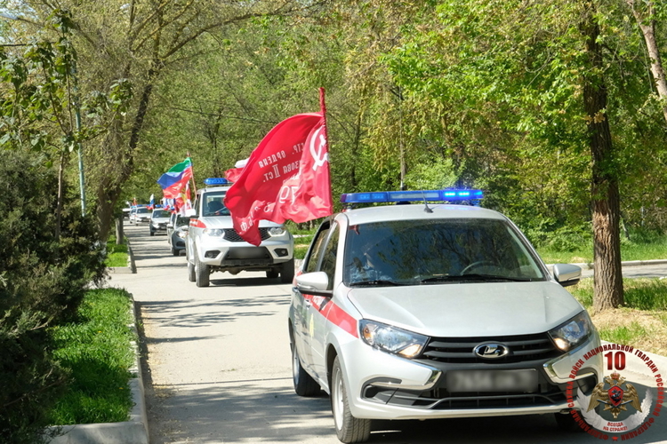 В Дагестане росгвардейцы провели автопробег ко Дню Победы и юбилею ведомства