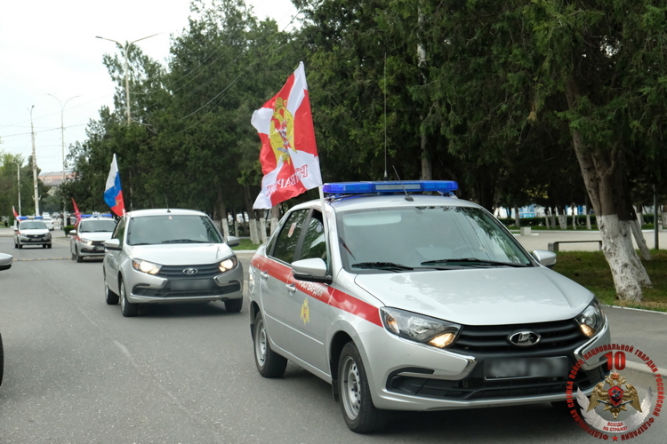 В Дагестане росгвардейцы провели автопробег ко Дню Победы и юбилею ведомства